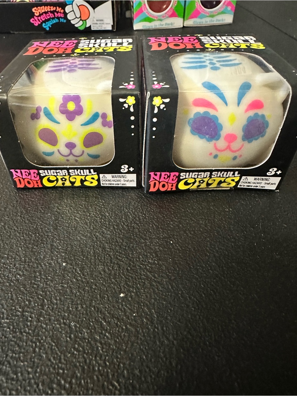 Sugar Skull Cats Squeeze Toy - White with Purple & Blue Accents